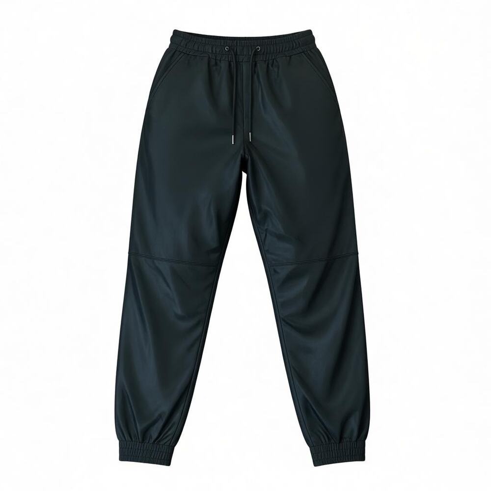 HUE Women Black Faux Leather High Rise Jogger Size S